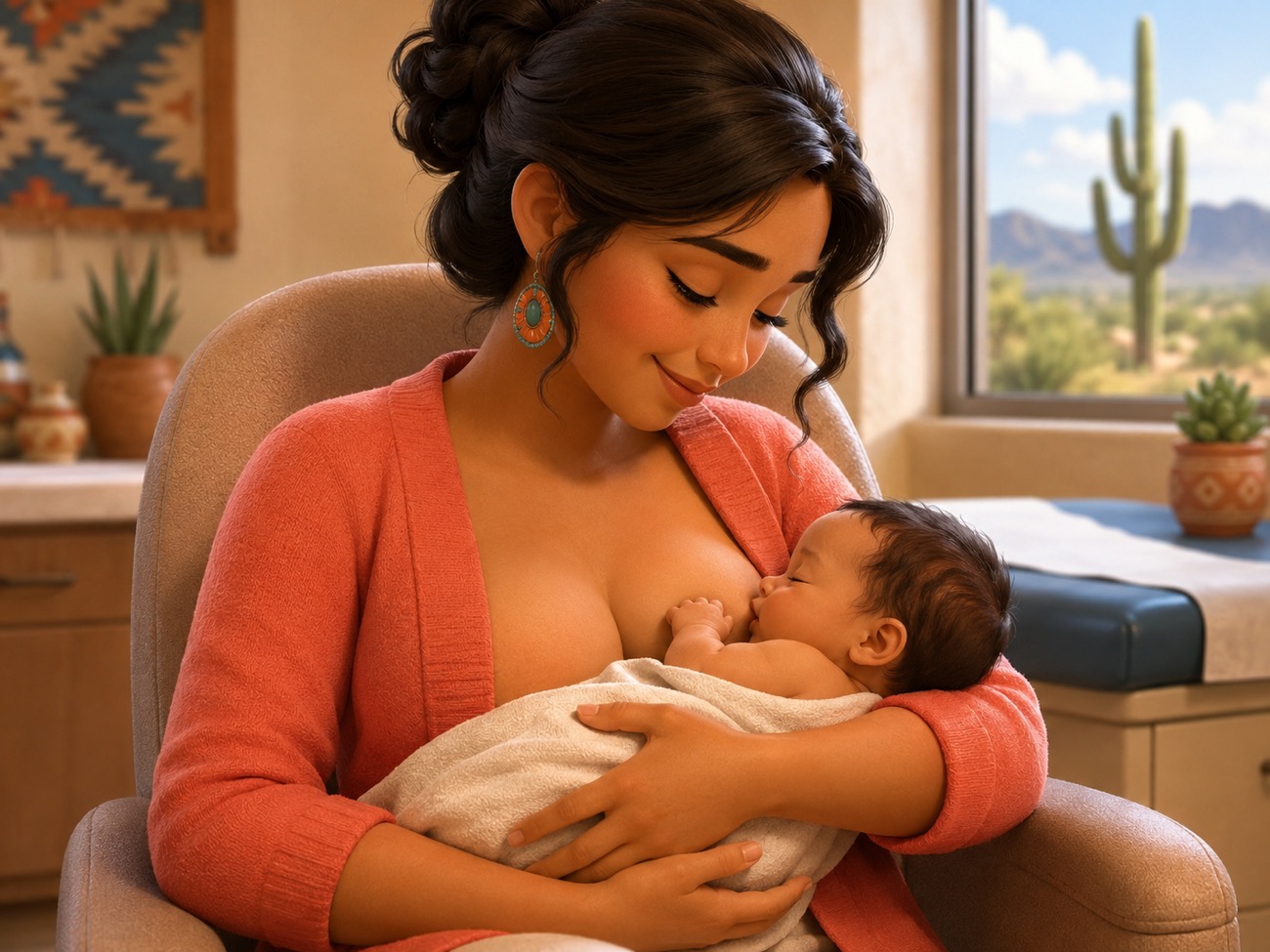 Una enfermera practicante de Barrio Babies acompañando a una madre de Tucson mientras amamanta a su recién nacido