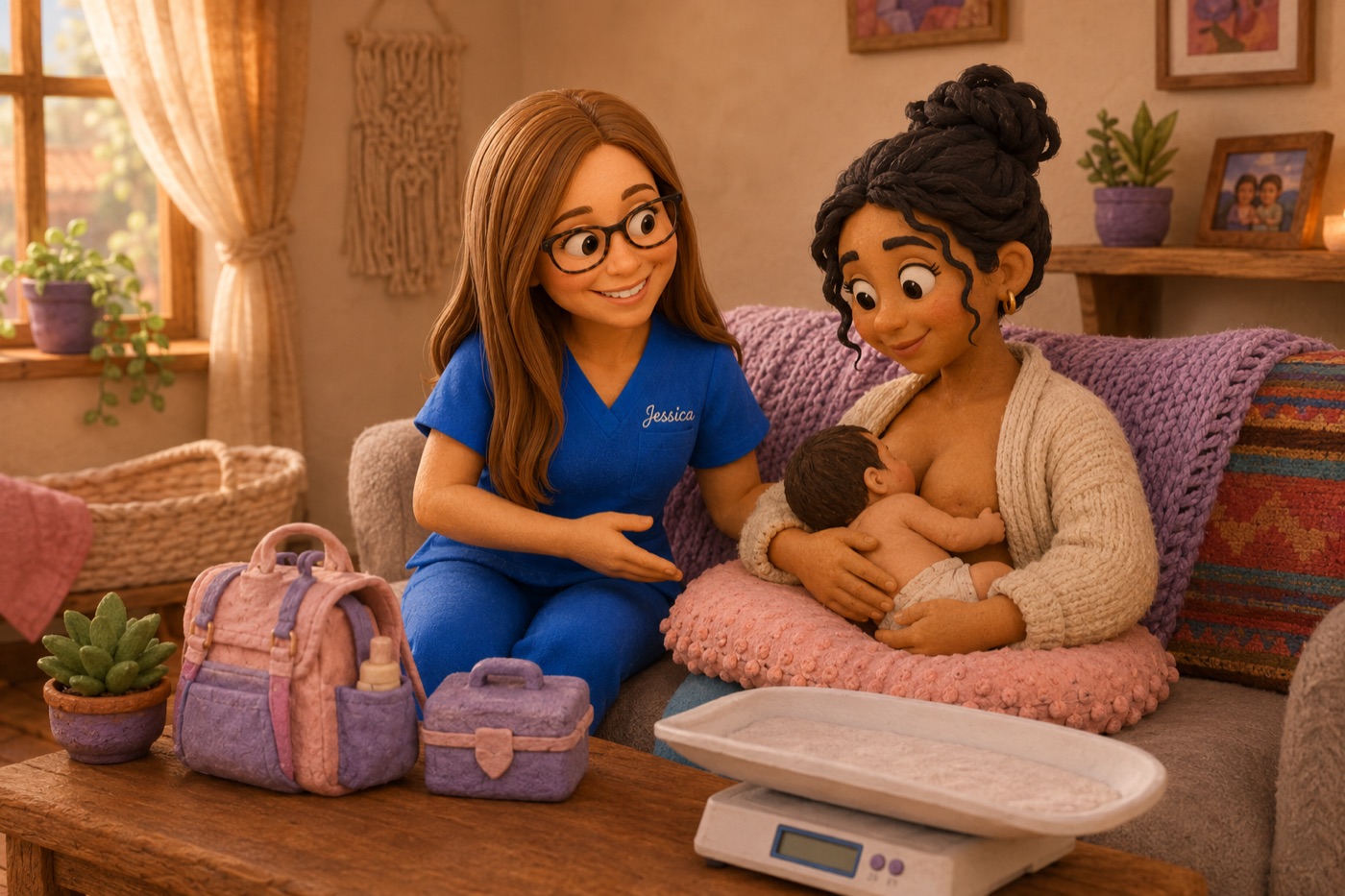 A Barrio Babies nurse practitioner caring for a Tucson mother and her baby at home, in their own cozy space