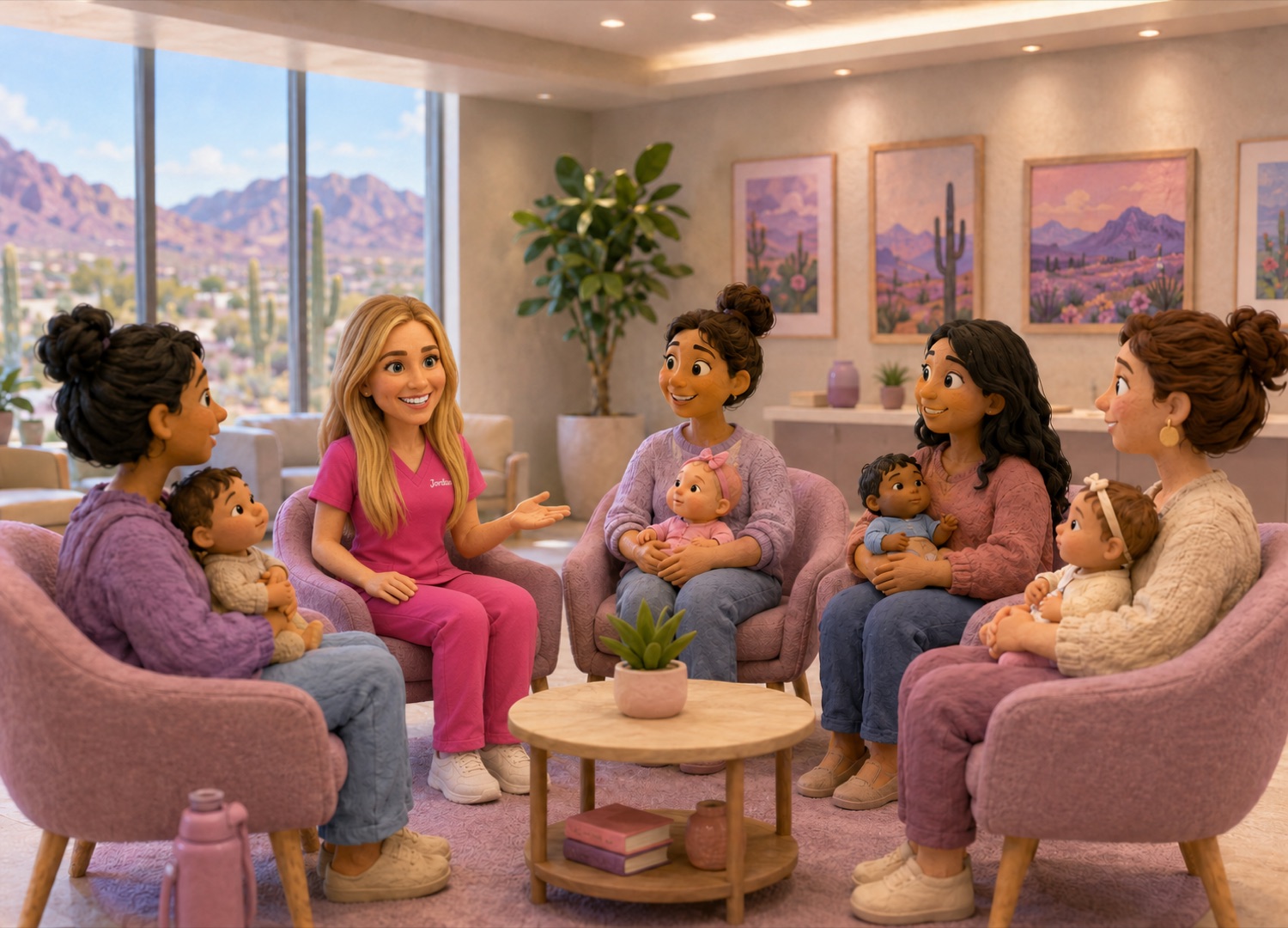 A welcoming circle of Tucson mothers and babies at a Barrio Babies lactation support group